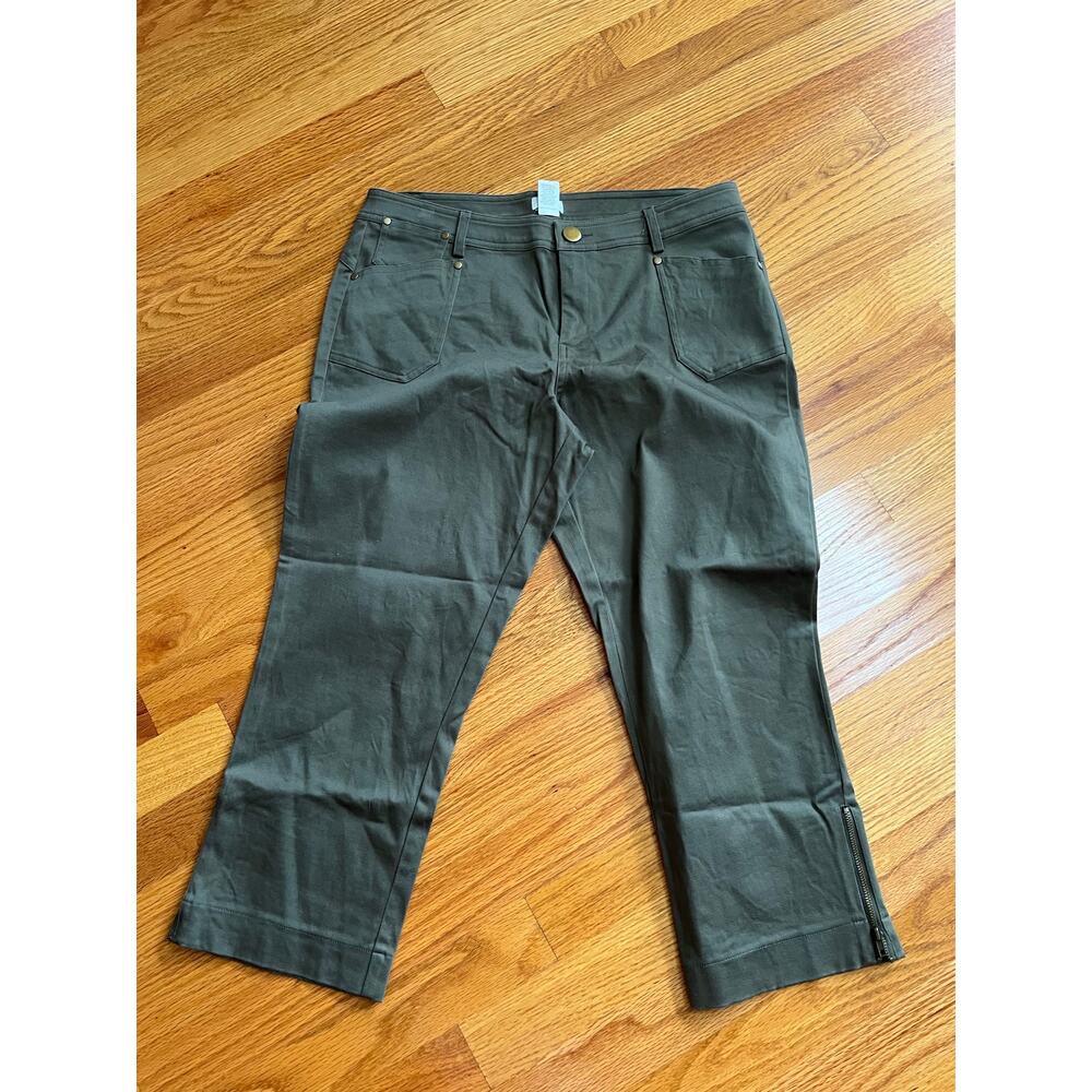 Cache olive green‎ stretch capri jeans pants size 10 gold tone trim  Perfect